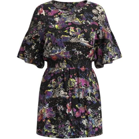 Angie Dresses & Skirts - Angie Womens Vintage Black Floral Horse Mini Dress Elastic Waist Pockets M